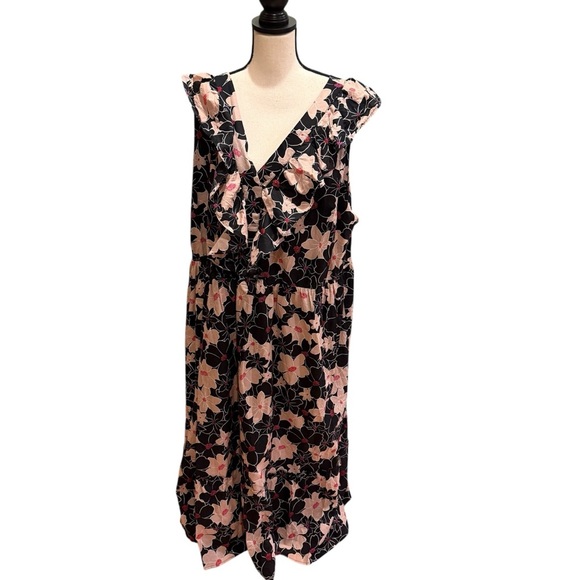 Who What Wear Womens 3X Floral Ruffle Tiered Maxi Dress Black Pink V Neck - Picture 4 of 14